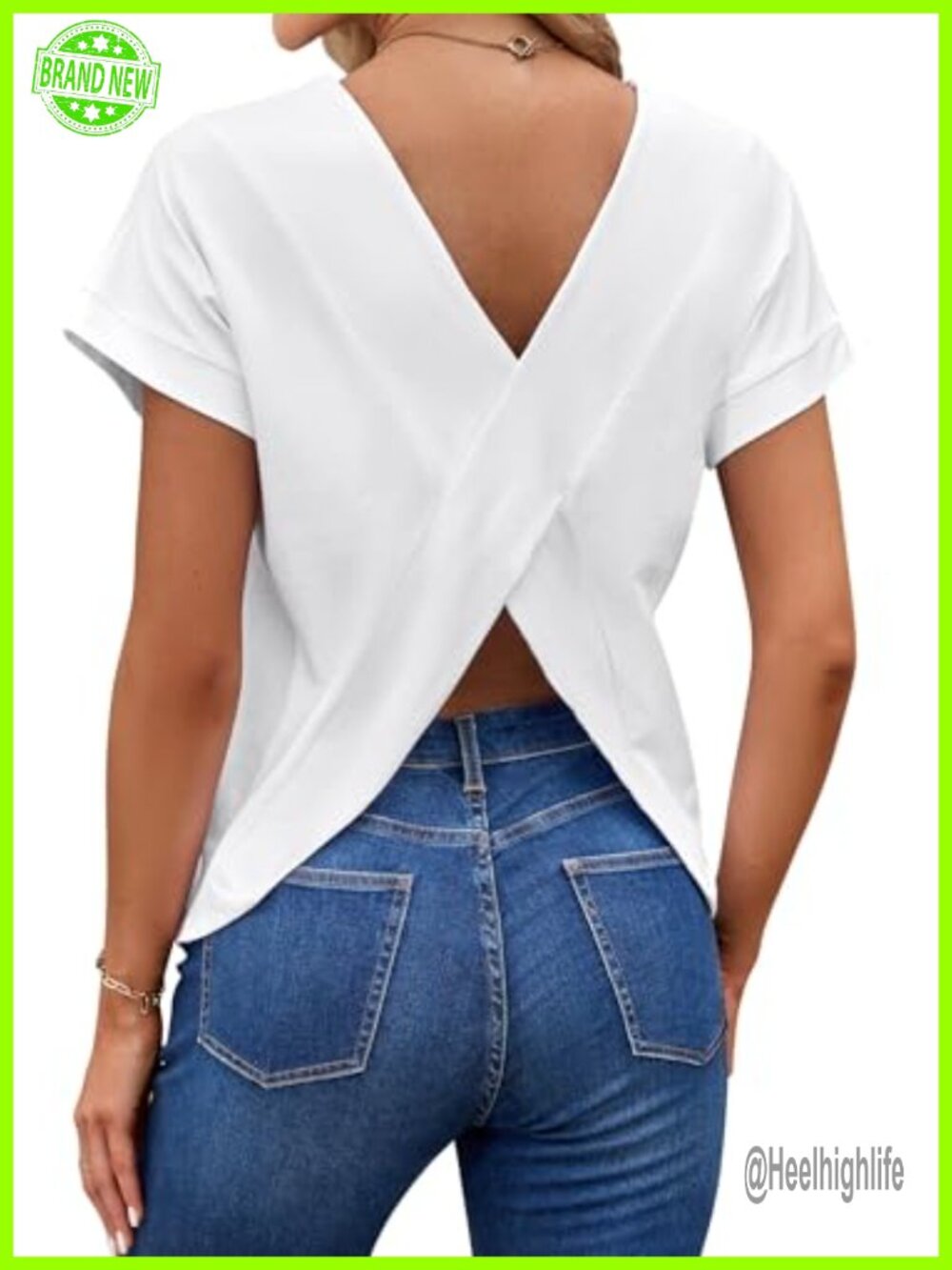 Women's Criss Cross Back Short Sleeve Top Relaxed Fit Blouse
